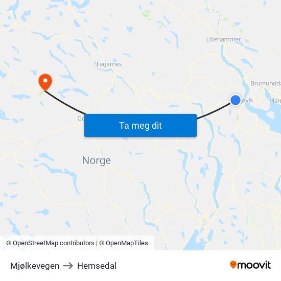 Mjølkevegen to Hemsedal map