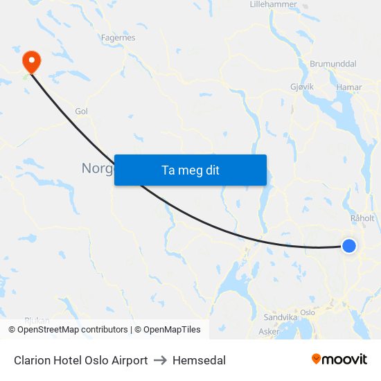 Clarion Hotel Oslo Airport to Hemsedal map