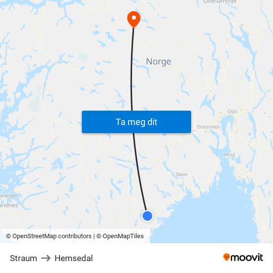 Straum to Hemsedal map