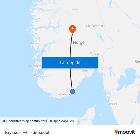 Kryssen to Hemsedal map