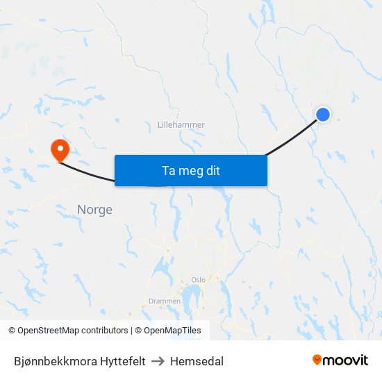 Bjønnbekkmora Hyttefelt to Hemsedal map