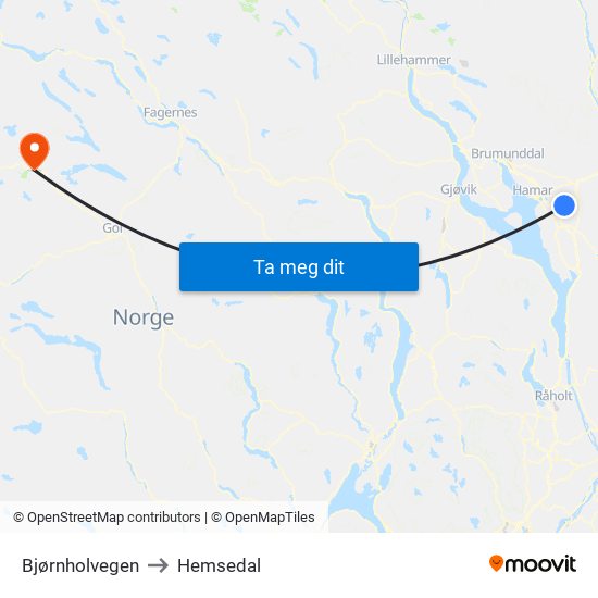 Bjørnholvegen to Hemsedal map