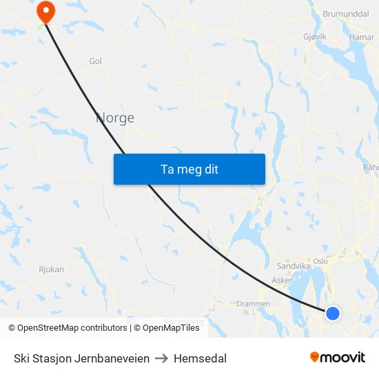 Ski Stasjon Jernbaneveien to Hemsedal map