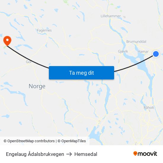 Engelaug Ådalsbrukvegen to Hemsedal map
