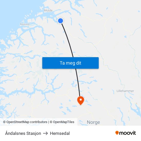 Åndalsnes Stasjon to Hemsedal map