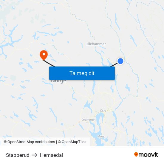 Stabberud to Hemsedal map