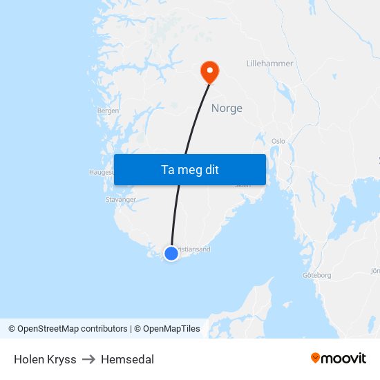 Holen Kryss to Hemsedal map