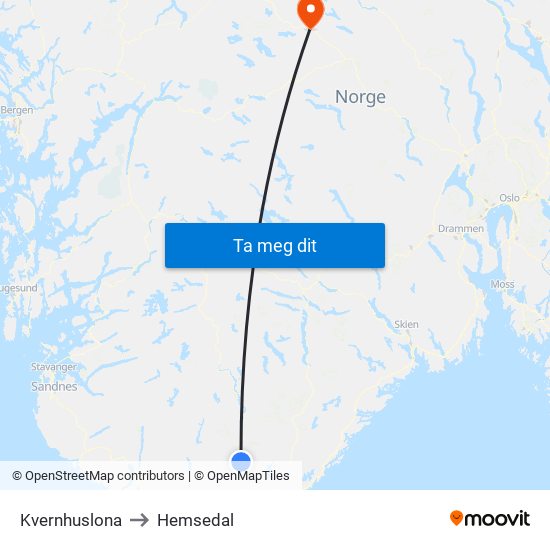 Kvernhuslona to Hemsedal map