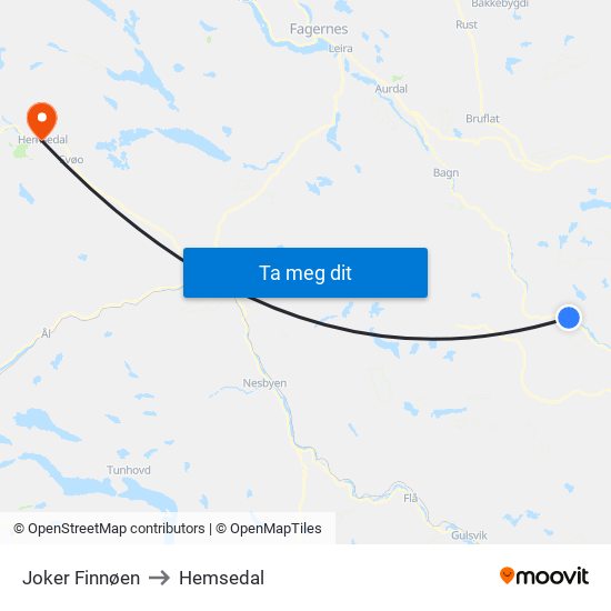 Joker Finnøen to Hemsedal map