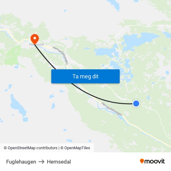 Fuglehaugen to Hemsedal map