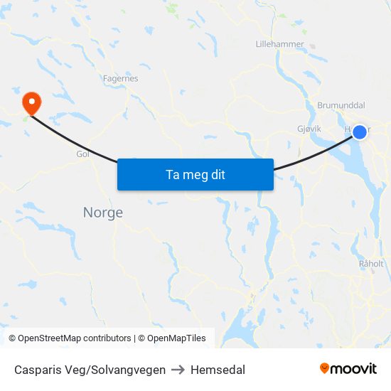 Casparis Veg/Solvangvegen to Hemsedal map