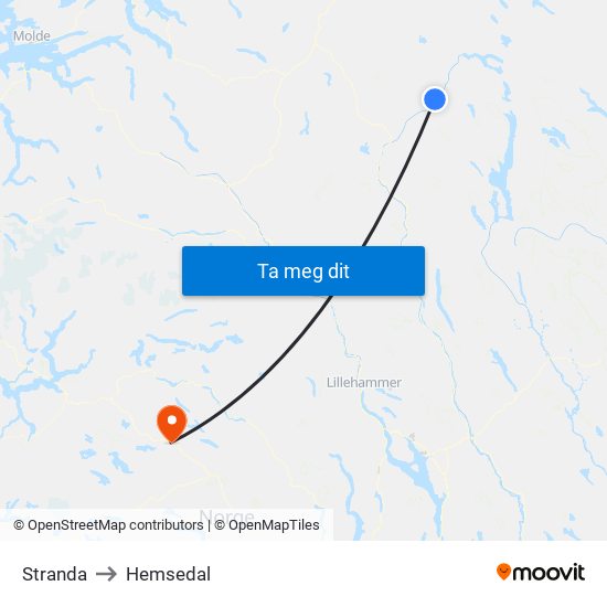 Stranda to Hemsedal map