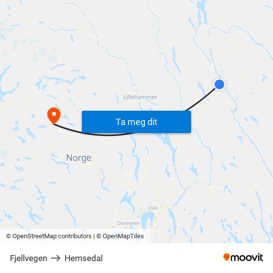 Fjellvegen to Hemsedal map