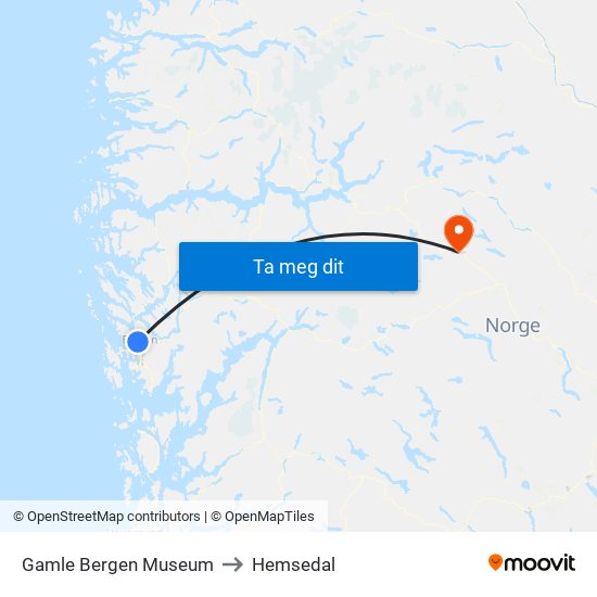 Gamle Bergen Museum to Hemsedal map