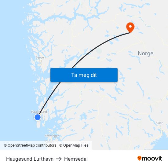 Haugesund Lufthavn to Hemsedal map