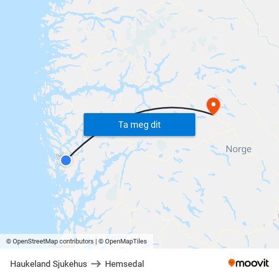 Haukeland Sjukehus to Hemsedal map