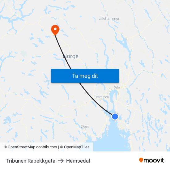 Tribunen Rabekkgata to Hemsedal map