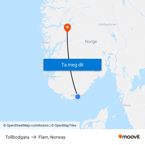 Tollbodgata to Flam, Norway map