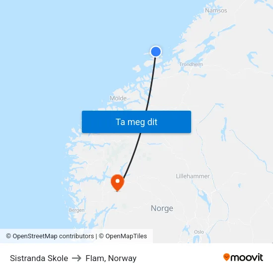 Sistranda Skole to Flam, Norway map
