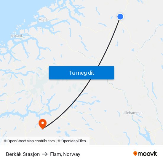 Berkåk Stasjon to Flam, Norway map