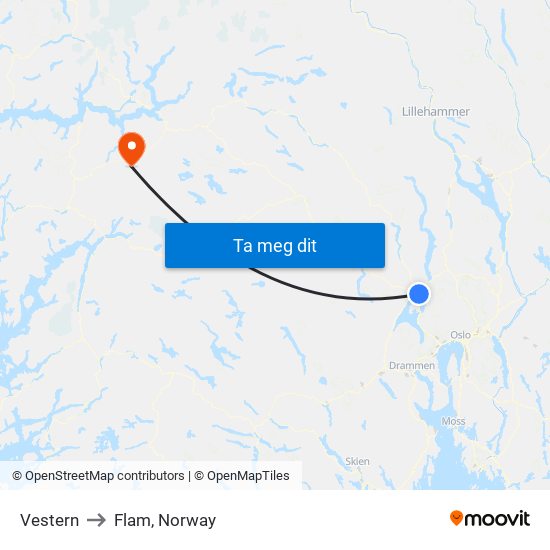 Vestern to Flam, Norway map