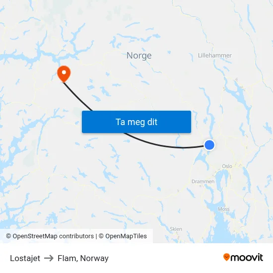 Lostajet to Flam, Norway map