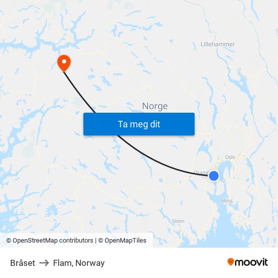 Bråset to Flam, Norway map