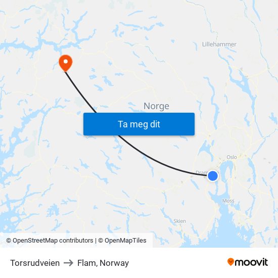 Torsrudveien to Flam, Norway map