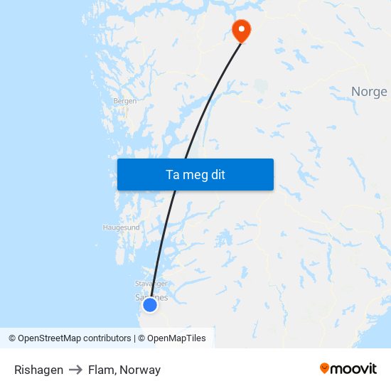 Rishagen to Flam, Norway map
