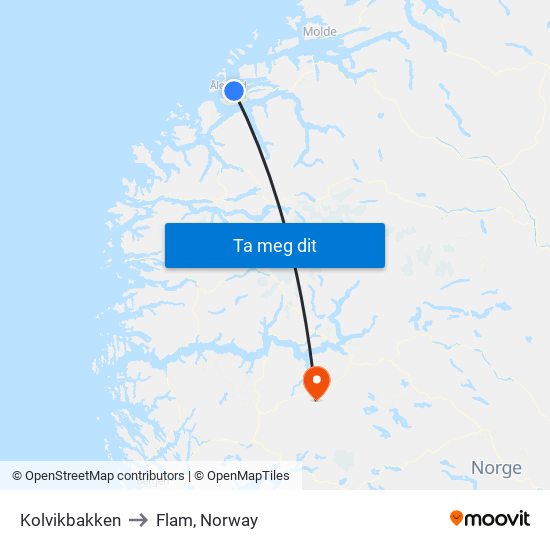 Kolvikbakken to Flam, Norway map