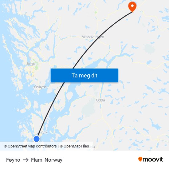 Føyno to Flam, Norway map