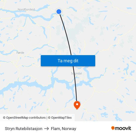 Stryn Rutebilstasjon to Flam, Norway map