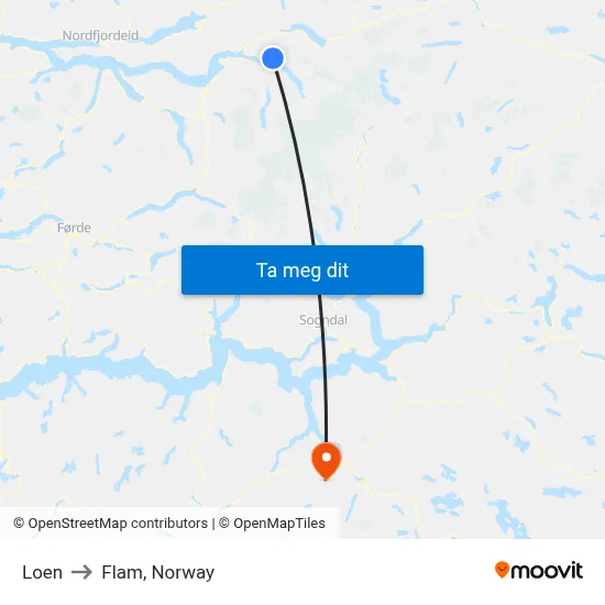 Loen to Flam, Norway map