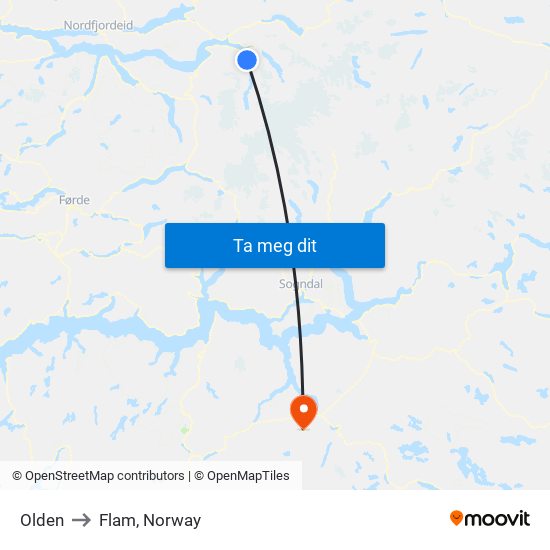 Olden to Flam, Norway map