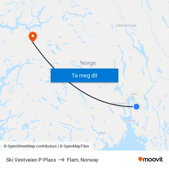 Ski Vestveien P-Plass to Flam, Norway map