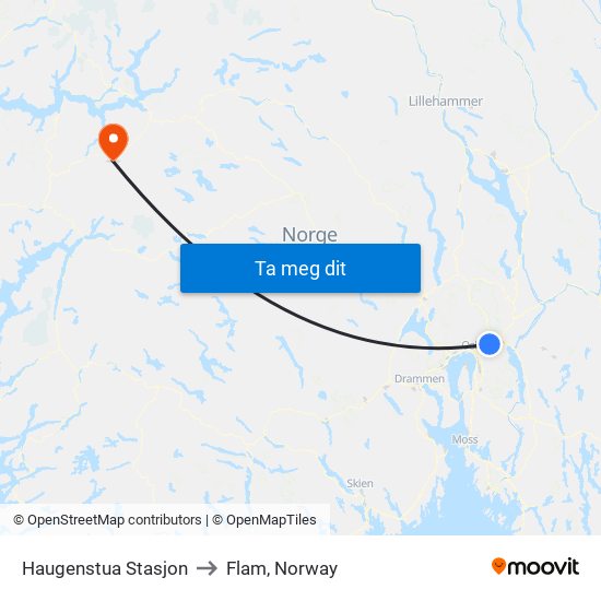 Haugenstua Stasjon to Flam, Norway map