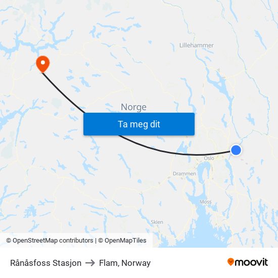 Rånåsfoss Stasjon to Flam, Norway map