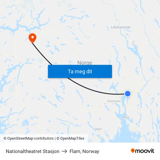 Nationaltheatret Stasjon to Flam, Norway map