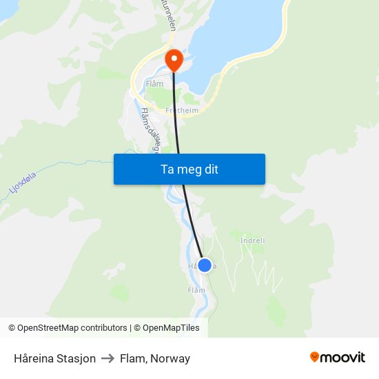 Håreina Stasjon to Flam, Norway map