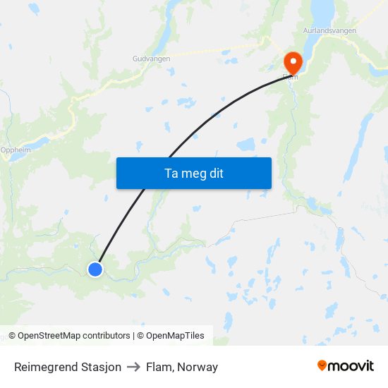 Reimegrend Stasjon to Flam, Norway map