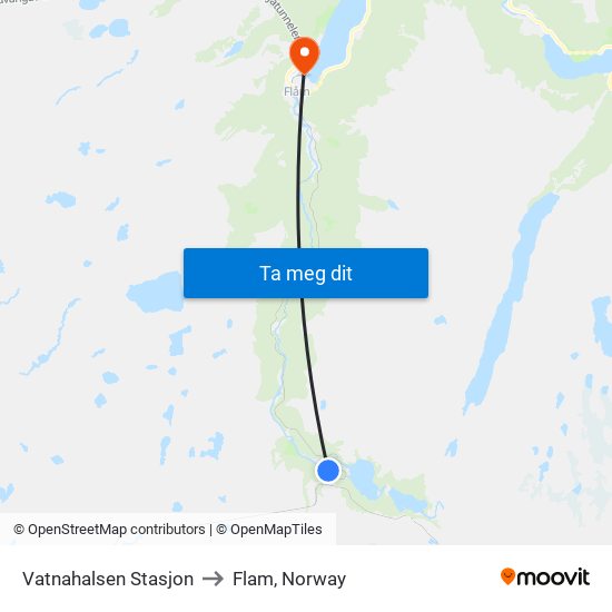 Vatnahalsen Stasjon to Flam, Norway map