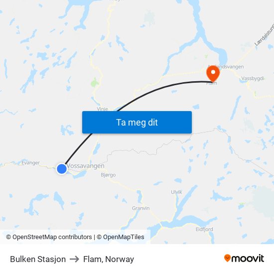 Bulken Stasjon to Flam, Norway map