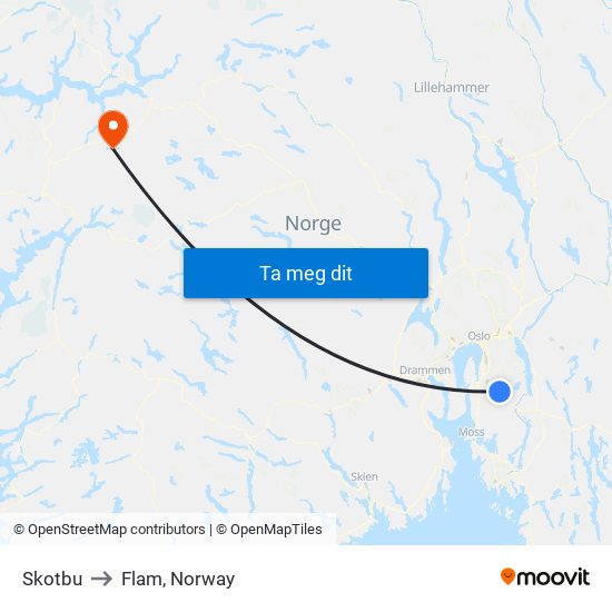 Skotbu to Flam, Norway map