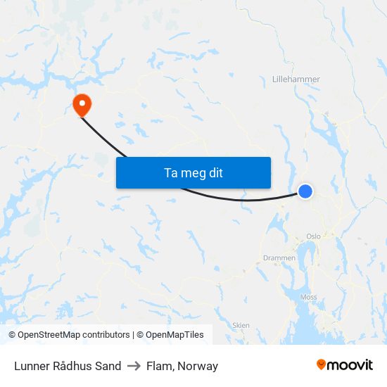 Lunner Rådhus Sand to Flam, Norway map