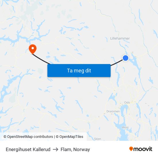 Energihuset Kallerud to Flam, Norway map