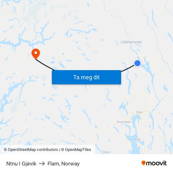 Ntnu I Gjøvik to Flam, Norway map