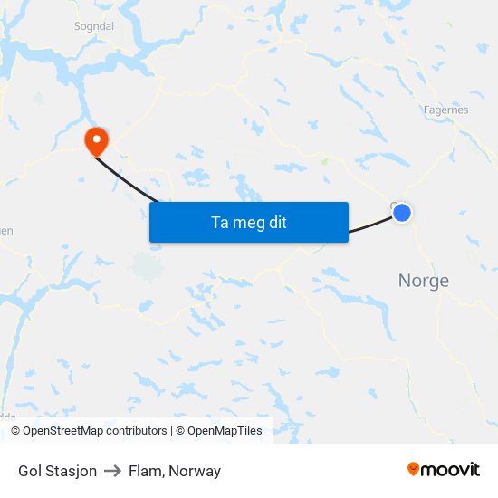 Gol Stasjon to Flam, Norway map