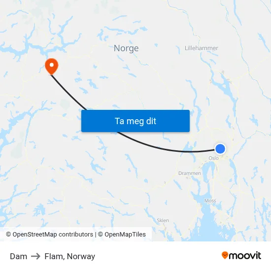 Dam to Flam, Norway map