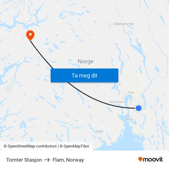 Tomter Stasjon to Flam, Norway map