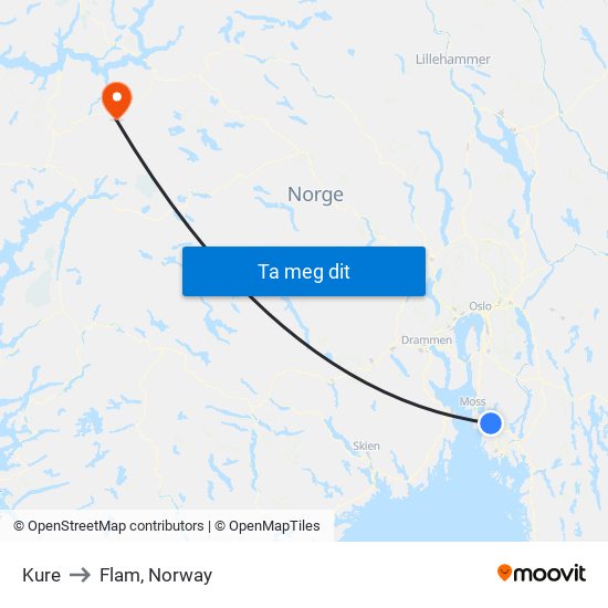 Kure to Flam, Norway map
